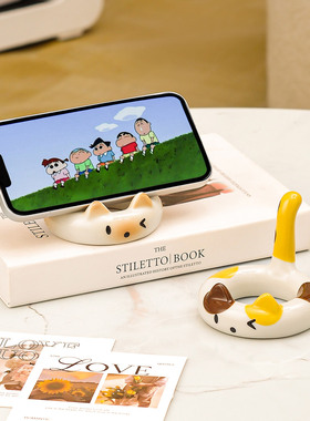 卡通猫咪手机支架办公室桌面摆件装饰创意可爱猫尾平板懒人支撑架