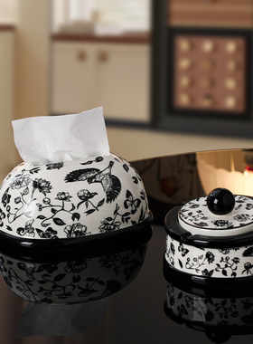 陶瓷纸巾盒中古风客厅抽纸盒家用茶几高级感创意纸抽盒套装装饰品
