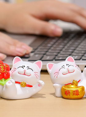 可爱福气满满招财猫家居客厅桌面装饰办公室工位治愈系卡通小摆件
