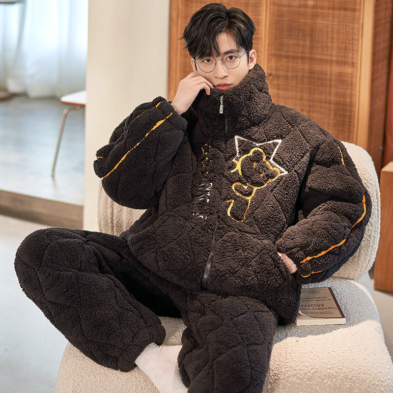 睡衣冬天男款超厚三层夹棉2025新款加厚加绒男士法兰绒家居服套装,淘宝优惠券,粉丝福利购,淘宝优惠卷