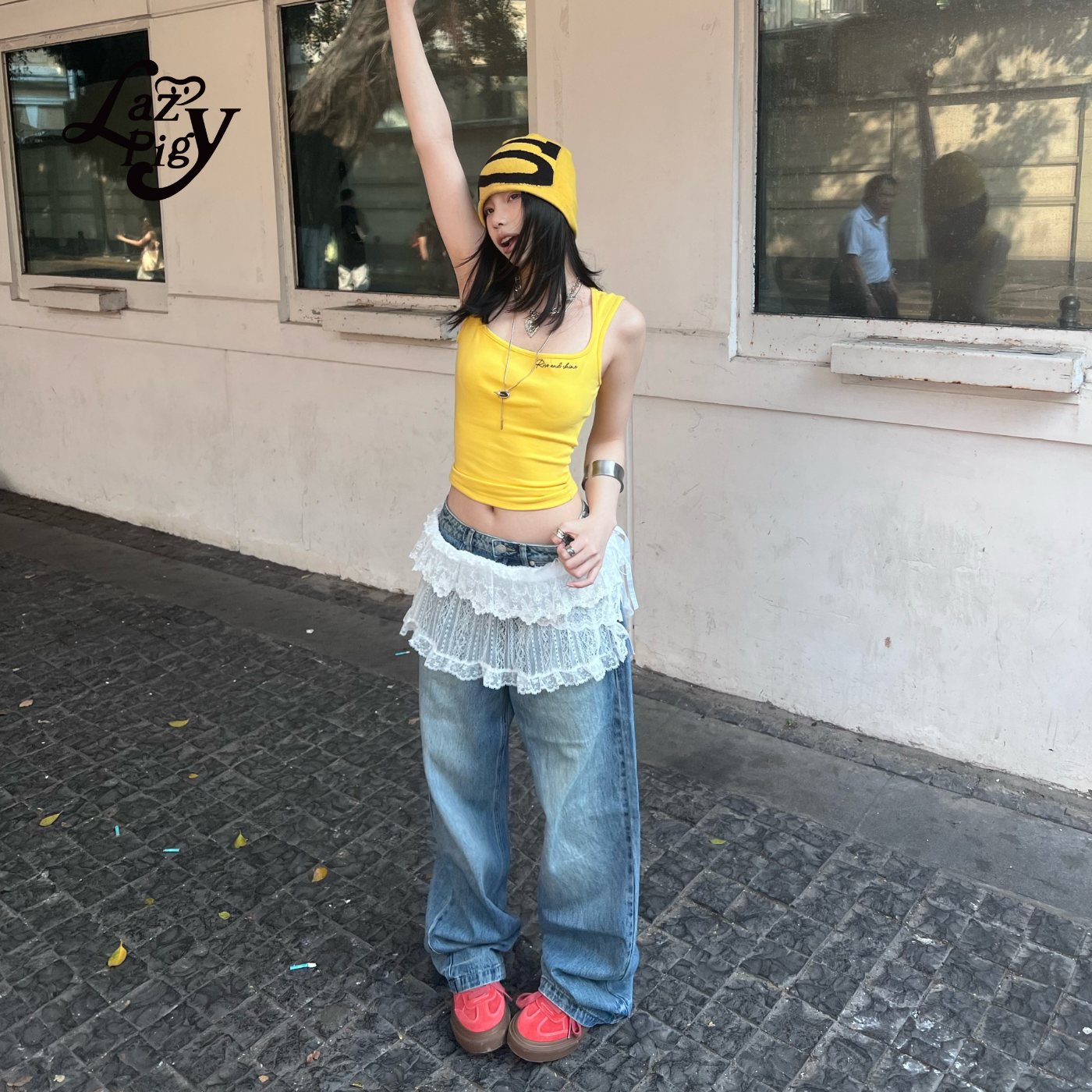 ALazyPig蕾丝蛋糕短裙女秋季新品白色辣妹甜系下摆叠穿迷你短裙 - 图1