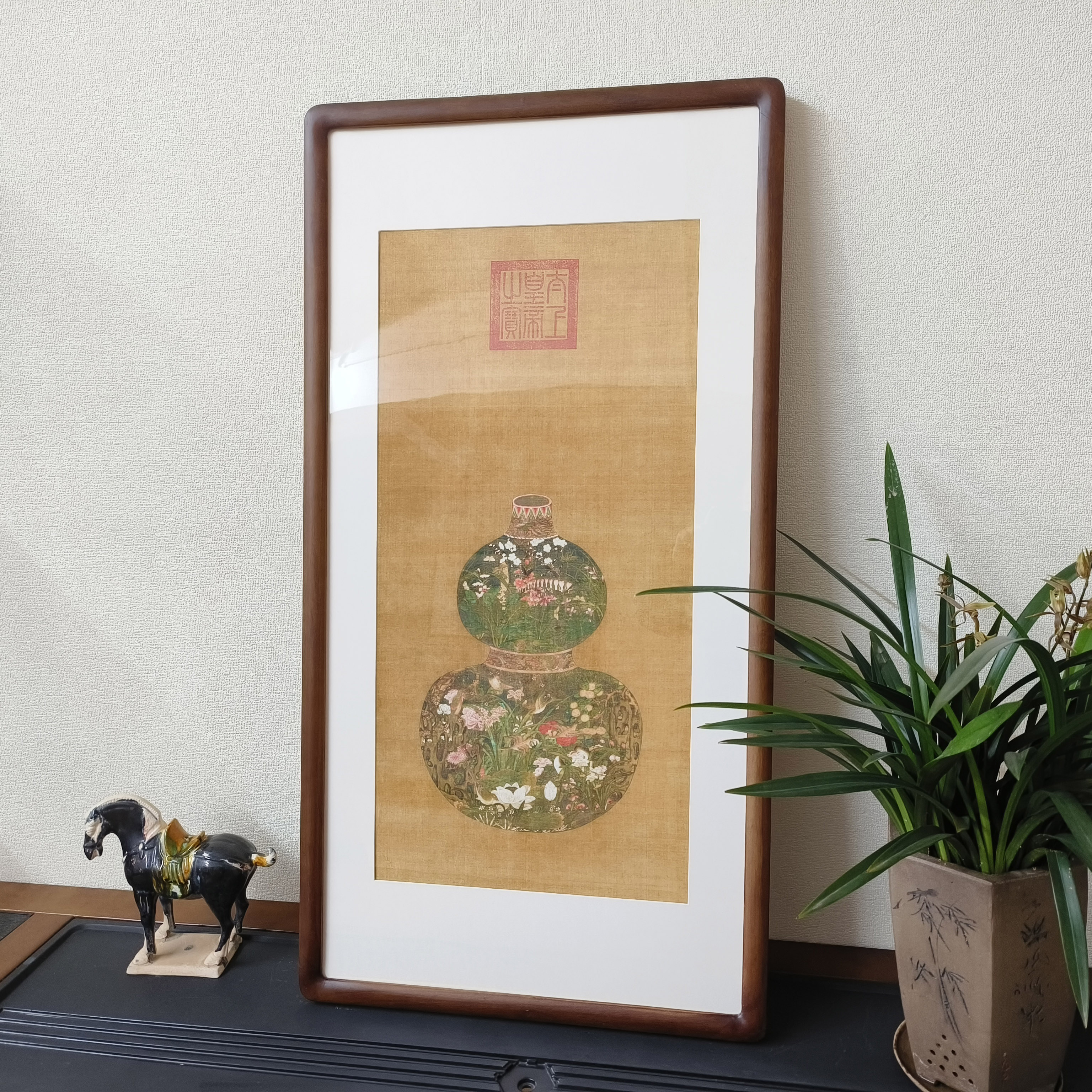 葫芦花瓶挂画新中式客厅玄关装饰画书房餐厅走廊过道寓意好的壁画