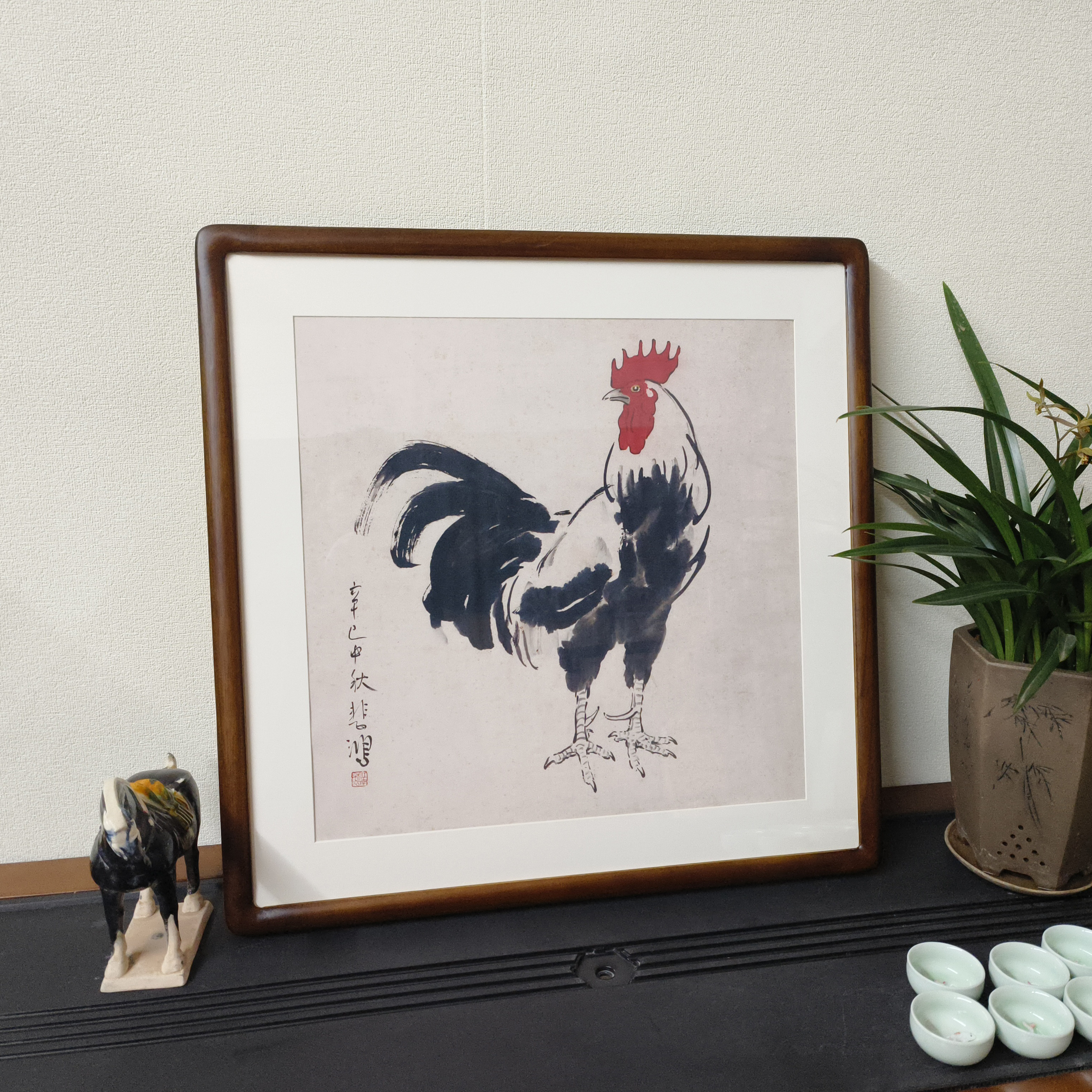 国画大公鸡斗方字画客厅装饰画正西玄关镇宅壁画徐悲鸿鸡鸣富贵图