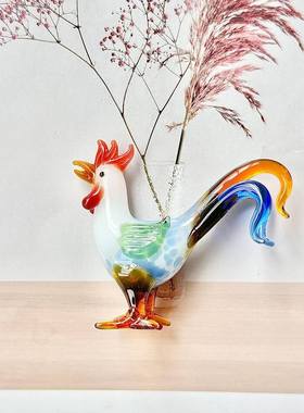 淄博纯手工三尾大公鸡摆件玻璃礼品装饰品动物办公桌书房摆件