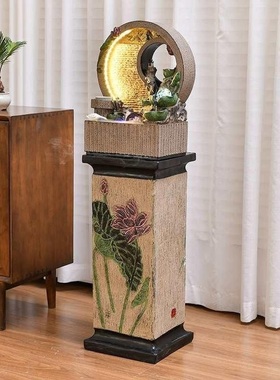 新中式圆形小水幕墙假山水景招财摆件轮山水景观流水屏风喷泉风水