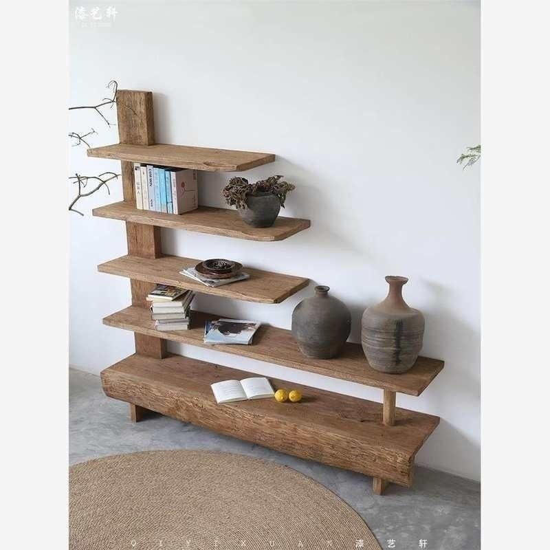新款侘寂风老木风化书架靠墙全实木博古展示柜收纳置物架落地民宿,淘宝优惠券,粉丝福利购,淘宝优惠卷