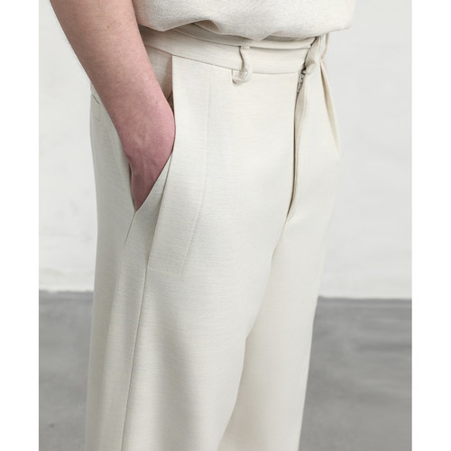 CAKUNTA 简约松弛感_天丝羊毛中古阔腿休闲西裤 单褶直筒裤 - 图3