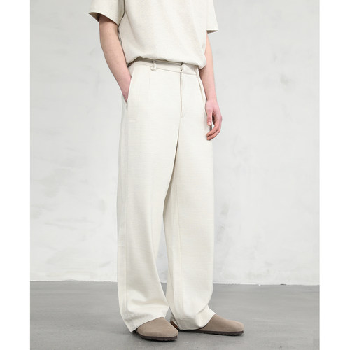 CAKUNTA 简约松弛感_天丝羊毛中古阔腿休闲西裤 单褶直筒裤 - 图0