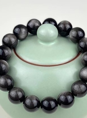 可梅美收藏级天然银曜石手链猫眼单圈手串黑曜石散珠情侣手串男女