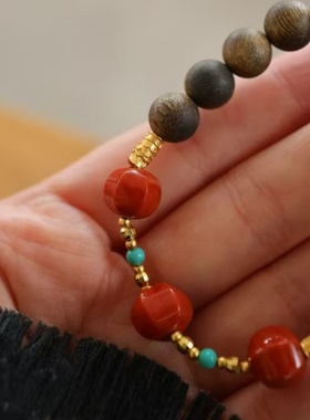 S925纯银镀金天然奇楠沉香手链