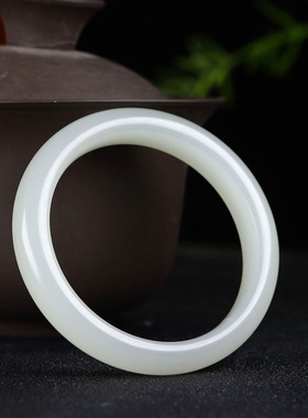 （古晨珠宝）和田玉冰白玉手镯女款玉镯腕间美玉悬29g48mm