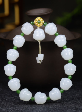 （古晨珠宝）新疆和田玉羊脂白玉佛头手串手链珠帘富贵37g12mm