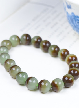 （古晨珠宝）新疆和田玉且末糖白玉圆珠手串手链28g10mm