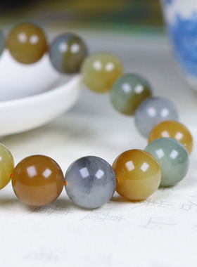 （古晨珠宝）新疆和田玉楼兰三色圆珠手串手链诸事如意44g11+mm