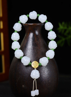 （古晨珠宝）新疆和田玉白玉弥勒佛手串手链笑口常开37g12mm