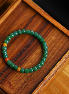 不议价俄罗斯和田玉碧玉直切老型珠6*7mm多宝手串手链15g