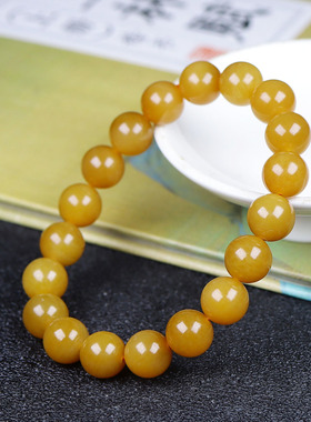 （古晨珠宝）新疆和田玉且末糖玉圆珠手串手链27g9+mm珠帘富贵