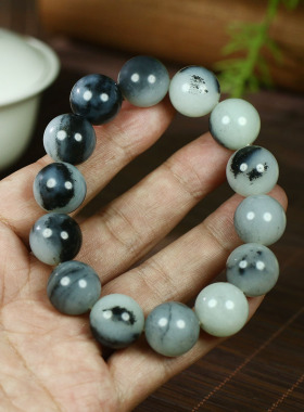 古晨新疆和田玉青花籽料圆珠手串