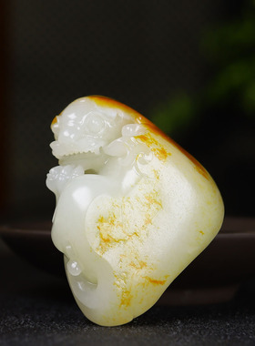 （古晨珠宝）新疆和田玉白玉籽料貔貅手把件手玩瑞兽赐福121g