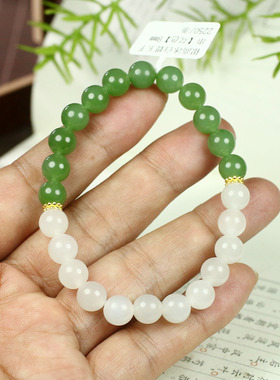 （不议价）润玉缘和田玉白玉碧玉双拼圆珠手串手链诸事如意19g8mm