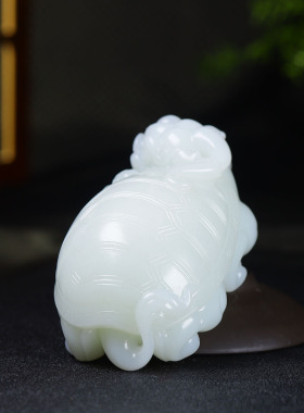 （古晨珠宝）新疆和田玉羊脂白玉龙龟手把件手玩瑞兽赐福368g