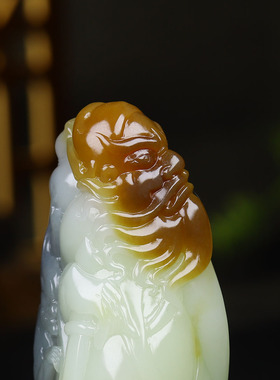 （古晨珠宝）新疆和田玉楼兰三色钟馗把件手玩天官赐福135g