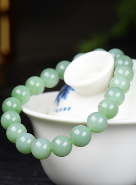 （古晨珠宝）俄罗斯和田玉粉青碧玉圆珠手串手链珠帘富贵31g10mm