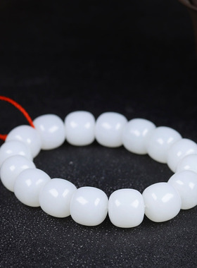（古晨珠宝）新疆和田玉羊脂白玉老型珠手串手链70g13*14mm