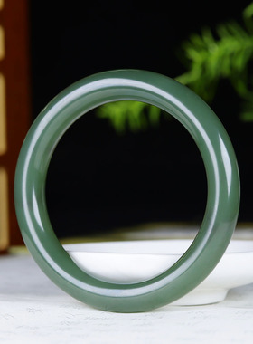 （古晨珠宝）和田玉湖水绿圆条手镯女款玉镯腕间美玉悬54g57mm