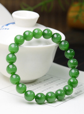 （古晨珠宝）俄罗斯和田玉阳绿猫眼碧玉手串手链诸事如意31g10mm
