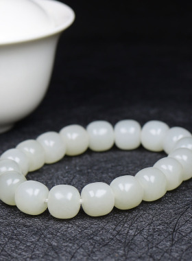 （古晨珠宝）新疆和田玉白玉籽料老型珠手串手链珠连富贵50g