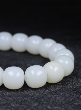 （古晨珠宝）新疆和田玉羊脂白玉老型珠手串手链64g12*13mm