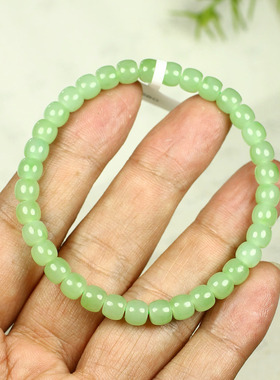 （不议价）俄罗斯和田玉冰底浅果绿碧玉老型珠手串润玉缘手链11g