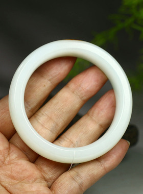 (古晨珠宝)和田玉白玉籽料手镯润玉缘女款玉镯腕间优雅77g55mm