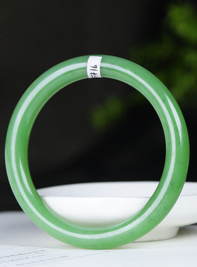 （古晨珠宝）俄罗斯和田玉碧玉圆条手镯女款玉镯腕间优雅31g54mm