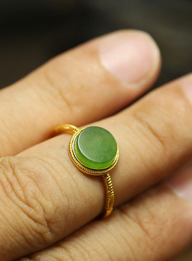 （古晨珠宝）俄罗斯和田玉碧玉戒指润玉缘女款戒指1.5g