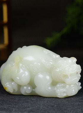 （古晨珠宝）新疆和田玉白玉籽料貔貅把件手玩瑞兽赐福330g