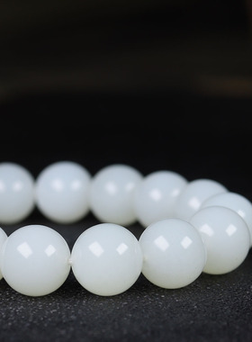 （古晨珠宝）新疆和田玉羊脂白玉圆珠手串珠帘富贵53g12mm