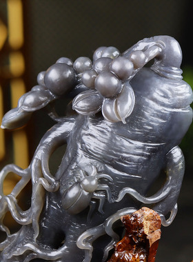 （古晨珠宝）青海和田玉烟紫人参摆件手把件手玩富贵长寿303g