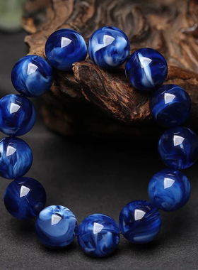 【附国检证书】中东贵族蓝蜜蜡单圈飘花手串琥珀老蜜蜡男女手链