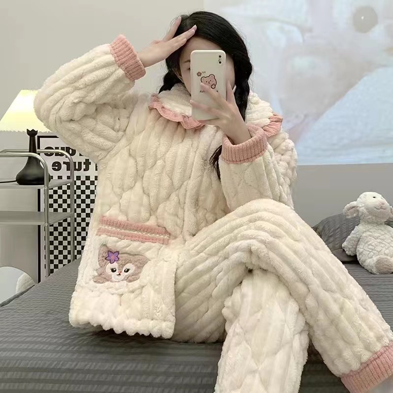 2025睡衣冬季女款珊瑚绒法兰绒三层加厚加绒夹棉袄保暖家居服秋冬,淘宝优惠券,粉丝福利购,淘宝优惠卷