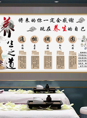 中医养生之道清调补通排固头疗足疗推拿开背艾灸采耳刮痧拔罐贴画
