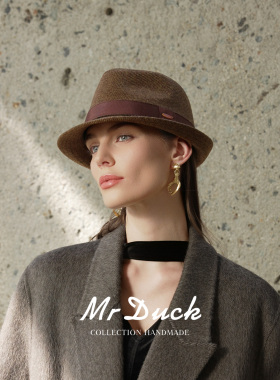 mrduck艺术家羊毛呢人字纹礼帽女
