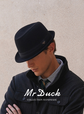 mrduck高级感羊毛呢复古礼帽男士