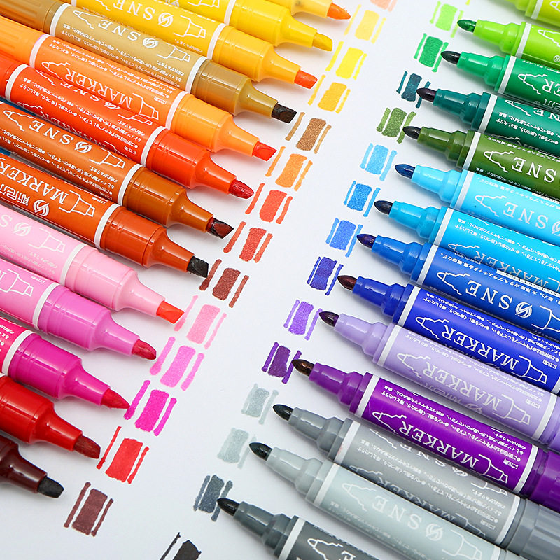 包邮斯尼尔水彩笔大头笔油性记号笔12色24色勾线笔彩色马克笔套装