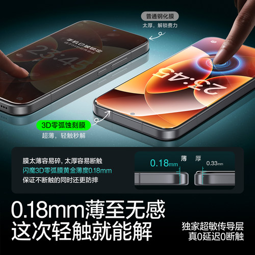 闪魔适用小米17promax钢化膜17ultra手机膜17pro红米k90新款3D蚀刻15全屏覆盖K80超声波指纹秒解锁至尊版贴膜 - 图1