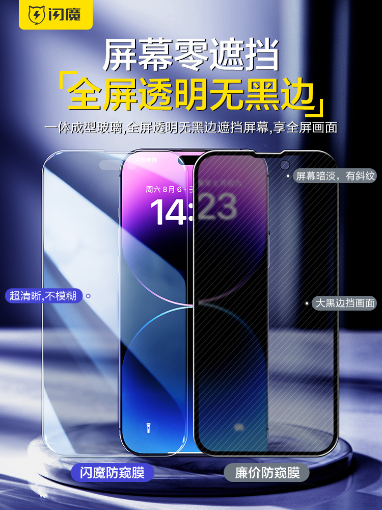 闪魔适用苹果14pro/13防窥钢化膜iPhone14promax防窥膜12防偷窥11膜新款13Pro全屏xsmax手机膜XR防窥屏ip防尘-图1