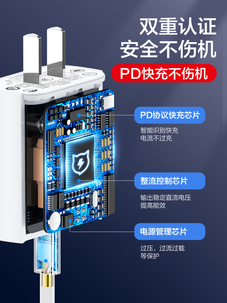 闪魔适用于iPhone15充电器头PD快充20w苹果13promax手机14数据线30w套装通用ipad平板12闪充便携快速冲电插头 - 图0