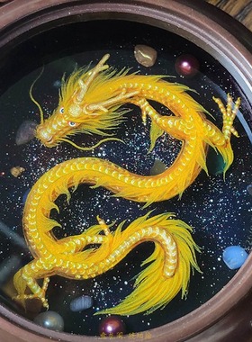 铜炉鼎龙中式桌面摆件手绘绘琥珀