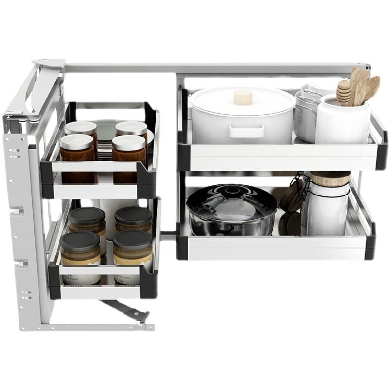 厨房橱柜转角拉篮篮抽屉式拐角调味调料锅具双层阻尼联动旋转收纳,淘宝优惠券,粉丝福利购,淘宝优惠卷